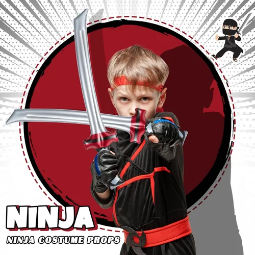 Vista 3 de Deekin - 12 espadas inflables ninja, paquetes de recuerdos de fiesta, katana samurái, juguete inflable, accesorios de disfraz para niños y niñas