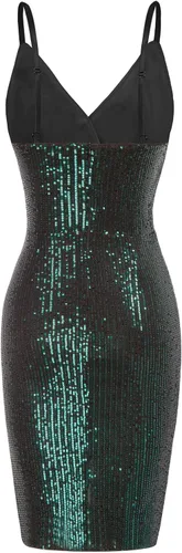Vista 2 de GRACE KARIN Vestido sexy de lentejuelas para mujer cuello en V fruncido entallado tirantes delgados cóctel fiesta club nocturno