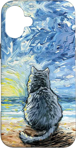 Vista 23 de Nebelung Gray Cat Starry Night Persian Russian Blue Art Case for iPhone 17