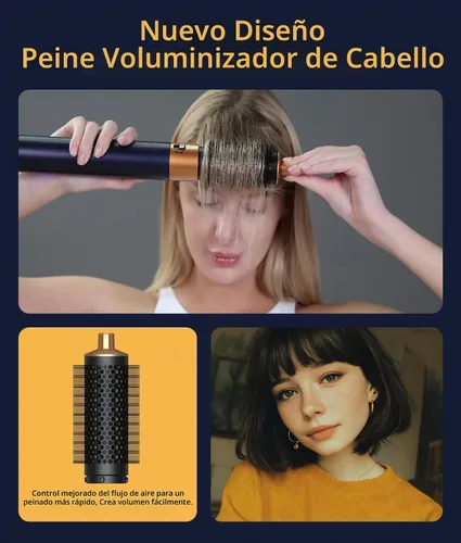 Vista 7 de Cepillo de secado de pelo profesional 8 en 1 con rizadores de envoltura automática, estilo de aire caliente sin daños por calor, con funda