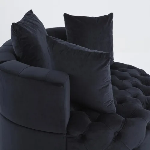 Vista 6 de HMFULE Silla de ocio moderna tapizada de terciopelo, silla giratoria con ruedas móviles y 3 almohadas para sala de estar (negro)