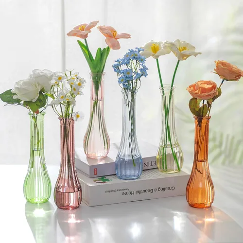 Vista 9 de NUPTIO Glass Bud Vases Centerpiece Bulk, 8.5" Tall, Clear, Set of 3