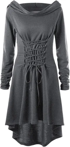 Vista 4 de HRSTUYL Vestidos de capa negra para mujer vestido de bruja 2022 capa gótica con capucha capa con capucha vampiro