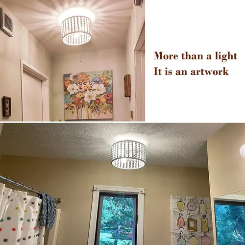 Vista 5 de tewei Candelabro de Cuentas de Madera, Accesorio de Luz de Techo Semi Empotrado Estilo Boho para Cuarto de Bebé, Candelabro Rústico de 3 Luces
