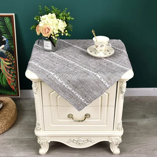 Vista 41 de NEWISHER Mantel cuadrado pequeño bordado rústico de 20 x 20 pulgadas, mantel de tela jacquard a rayas lavable para mesa de comedor para mesita