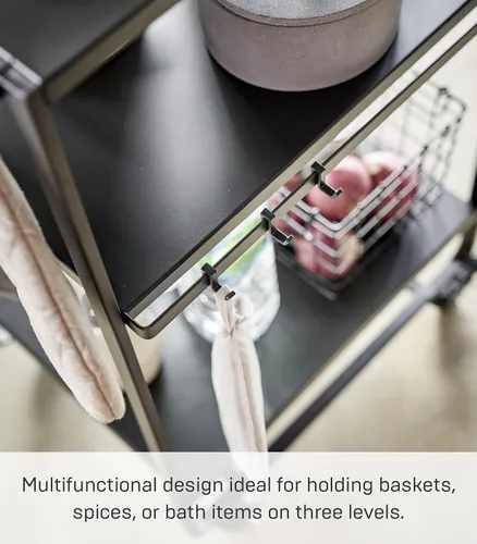 Vista 5 de YAMAZAKI Home Tower - Carrito organizador de 3 niveles de metal rodante con ruedas, carrito utilitario para cocina/baño, 32 pulgadas, acero