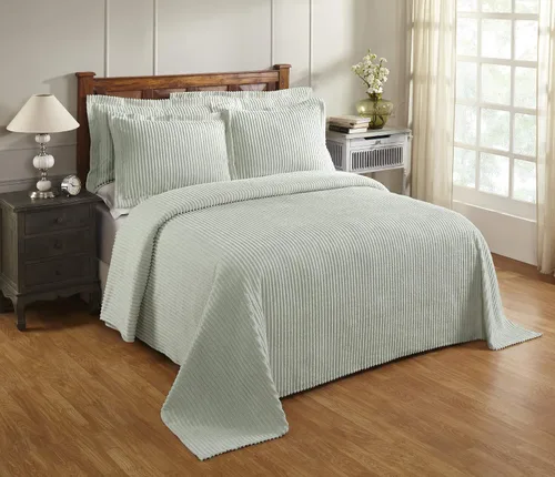 Vista 10 de Better Trends Colchas de Chenille Tamaño Individual, Azul 100% Algodón Chenille Diseño de Rayas Acolchado Cobertor Suave Liviano, 96"x110" con 1
