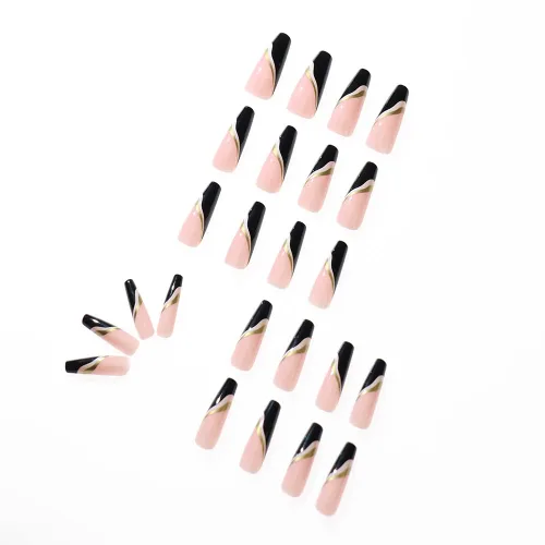 Vista 49 de Uñas postizas francesas a presión, uñas postizas largas de acrílico con forma de ataúd de cobertura completa, uñas postizas de bailarina