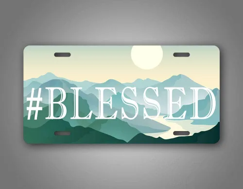 Vista 3 de Hashtag #Blessed License Plate Christian #Blessed Mountains Scene Auto Tag