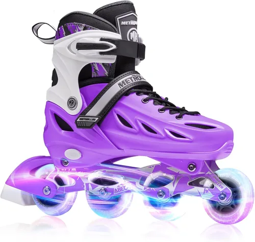 Vista 12 de METROLLER Patines en línea para niñas y niños, mujeres, hombres, 4 tallas ajustables, patines en línea con ruedas que se iluminan, patines