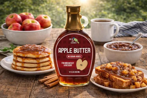 Vista 3 de Green Jay Gourmet Jarabe de mantequilla de manzana sin azúcar añadido, jarabe de desayuno bajo en azúcar con manzanas frescas, jugo de limón