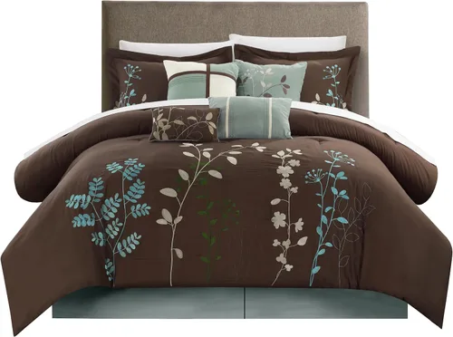 Vista 12 de Chic Home Bliss Garden - Juego de edredón bordado de 8 piezas, tamaño Queen, color marrón
