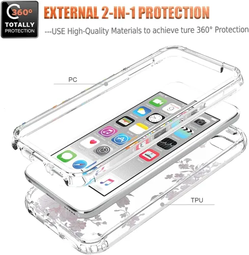 Vista 3 de Funda para iPod Touch 6/Touch 5/Touch 7 con protector de pantalla de vidrio templado, diseño floral a prueba de golpes, cubierta protectora