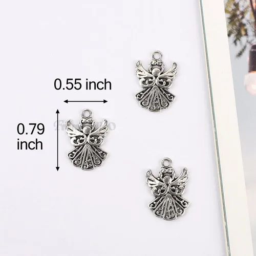 Vista 9 de Framendino, Paquete de 50 dijes de ángel, colgantes tibetanos de plata antigua a granel para hacer joyas, aretes, collares, pulseras, manualidades