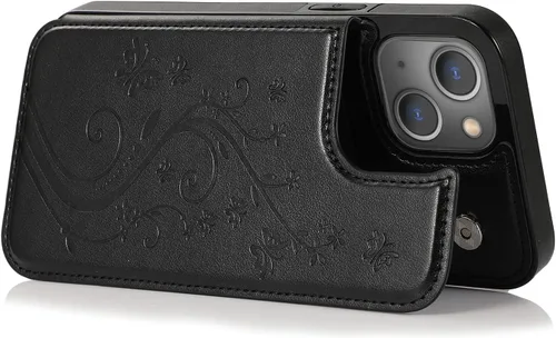 Vista 6 de Funda de teléfono para iPhone 13 de 6.1 pulgadas con protector de pantalla de vidrio templado y tarjetero con soporte para tarjetero, soporte
