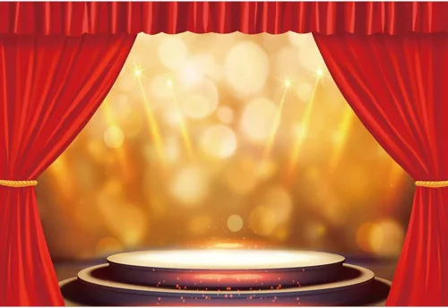 Vista 5 de Telón de fondo interior de escenario de teatro de 5 x 3 pies, cortinas rojas, luces doradas, fondo de fotografía, festival, celebración, sala