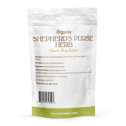 Vista 3 de Halo Naturals Bolso de pastor orgánico cortado y tamizado con hierbas, 4 onzas (Capsella bursa pastoris) certificado por USDA, bolsa resellable