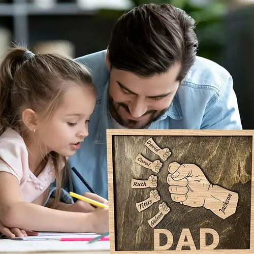 Vista 4 de regalo del día del padre, regalo de papá personalizado, puño personalizado firma de la huella de mano, cumpleaños del abuelo. letrero de papá
