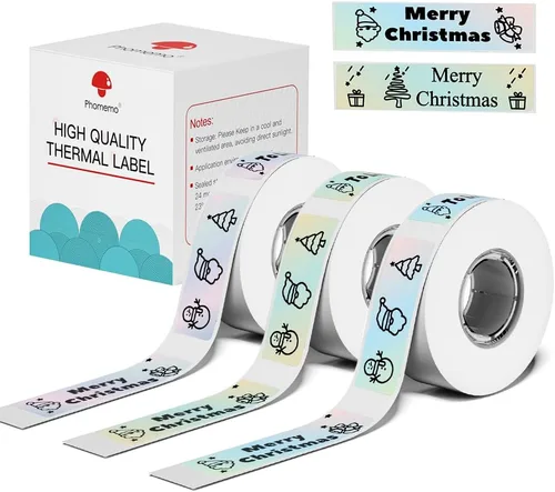 Vista 14 de Phomemo Labels D30 - Cinta de etiquetas autoadhesivas, etiquetas maestras de impresión negra sobre transparente, papel térmico autoadhesivo, 0.472 x