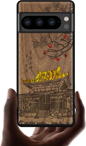 Vista 15 de Carveit Funda de madera de diseñador para Google Pixel 8 Pro (grabado de madera e incrustaciones de carcasa) compatible con cargadores inalámbricos