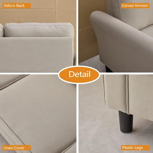 Vista 5 de INSTORY Sofá biplaza de lino moderno sofá cómodo para sala de estar, oficina, dormitorio, color beige