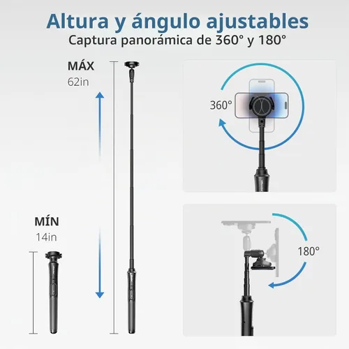 Vista 2 de UBeesize Trípode magnético para teléfono selfie de 62 pulgadas con control remoto inalámbrico, soporte extensible para teléfono celular, compatible