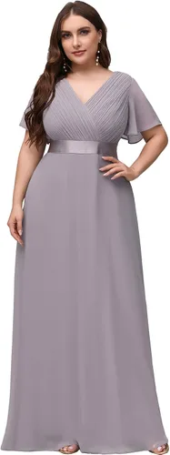 Vista 18 de Ever-Pretty Vestidos formales de noche de gasa para mujer con cuello en V de talla grande para mujeres con curvas, vestido de dama de honor de largo