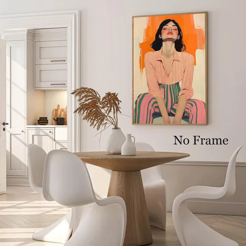 Vista 2 de Lienzo de mujer bohemio con impresiones femeninas, cuadro abstracto de niña, pintura moderna abstracta estética, arte de pared afroamericano