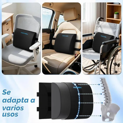 Vista 6 de Almohada de Soporte Lumbar para Respaldo de Silla de Oficina - Almohada Lumbar de Espuma con Memoria para Automóvil o Silla de Gaming, Cojín de Negro
