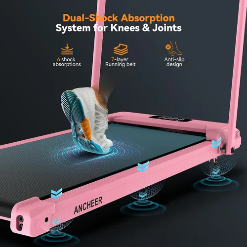 Vista 6 de ANCHEER Walking Pad with Handle Bar, 3.0HP Foldable Walking Pad Treadmill with 12% Incline, 320 LBS Portable Treadmill with Shock Absorption for