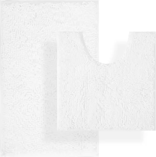 Vista 38 de Juegos de alfombras de baño de 2 piezas, alfombra de baño de felpilla extra suave ultra absorbente, alfombra de baño con base antideslizante de PVC