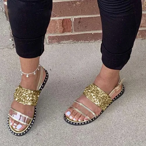 Vista 2 de Gold Sandals Women Summer Fashion Crystal Sandals Flat Retro Buckle Sandalsias Blancas Mujer Tacones