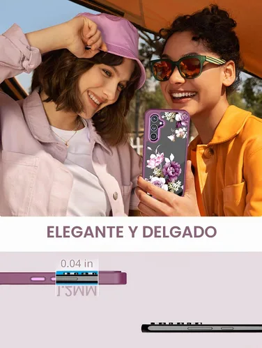 Vista 7 de Funda de teléfono con flores transparentes para Samsung Galaxy A54 Golden Shield Flower Series-Púrpura claro