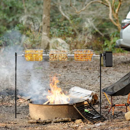 Vista 7 de Juego de 3 cestas para asador, 3 unidades, rectangulares de acero inoxidable para la mayoría de parrillas de carbón y gas, se adapta a hexágonos