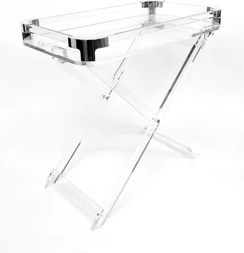 Vista 5 de Designstyles Mesa plegable de acrílico - Escritorio moderno y elegante - Mesa de servicio de cocina y bar - Elegante diseño transparente con bordes