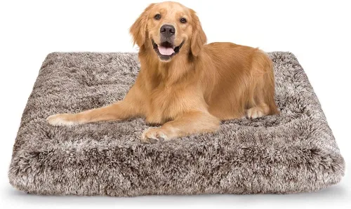 Vista 23 de Alfombrilla de cama para perro, suave y mullida, para jaula de perro, cama para perros pequeños, medianos y grandes, y gatos, lavable Marrón