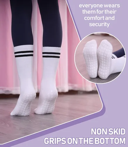 Vista 3 de LANLEO Calcetines de pilates con empuñaduras para mujer, calcetines antideslizantes para yoga, baile, atletismo, entrenamiento, hospital, calcetines