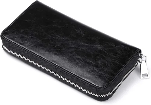 Vista 6 de JEEBURYEE Carteras para mujer RFID bloqueo de cuero cremallera alrededor de la muñeca embrague bolsa de viaje
