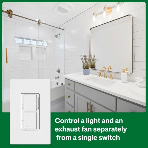 Vista 2 de Lutron Maestro LED+ - Regulador e interruptor dual Bombillas LED de 75 vatios/ventiladores de 2.5 A, un solo polo MACL-L3S25-WH Blanco
