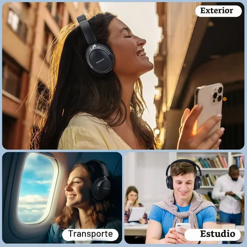 Vista 7 de B8 - Audífonos Bluetooth supraaurales, 6 modos de música EQ y 50 horas de reproducción, graves profundos, inalámbricos, con micrófono, plegables