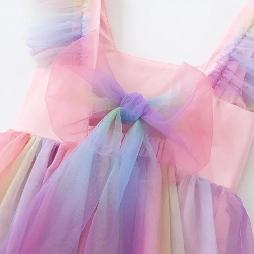 Vista 2 de Vestido tutú para niñas pequeñas, con mangas con vuelo, sin mangas, vestido de tul de princesa, vestido de fiesta vintage para niñas pequeñas