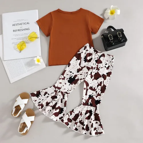 Vista 26 de Eadrioss Ropa para bebé niña pequeña, traje de campana de manga corta, camisa de flores para niños, pantalones florales acampanados, ropa de verano