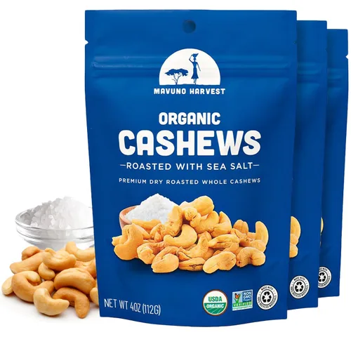 Vista 17 de Mavuno Harvest Anacardos tostados orgánicos con sal marina Anacardos enteros tostados secos Snacks saludables veganos sin OMG para niños