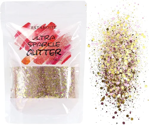 Vista 14 de Purpurina gruesa iridiscente, 3.53 onzas, purpurina para manualidades para artes y manualidades, purpurina mixta gruesa cosmética, purpurina Rosa