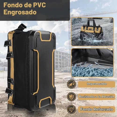 Vista 3 de Bolsa de herramientas portátil de 17 pulgadas para hombres, resistente, bolsa organizadora para herramientas y taladro, de boca ancha, impermeable
