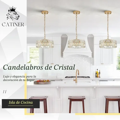 Vista 3 de CATINER Candelabros pequeños de cristal dorado, candelabro moderno de montaje semiempotrado con 4 luces de tambor de cristal, accesorio de luz