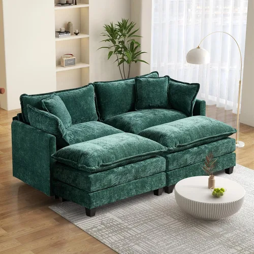 Vista 22 de Sofá seccional modular convertible de 76.7", sofás de dos plazas de chenilla con asiento profundo y cojines tipo loveseat para sala de estar, Beige