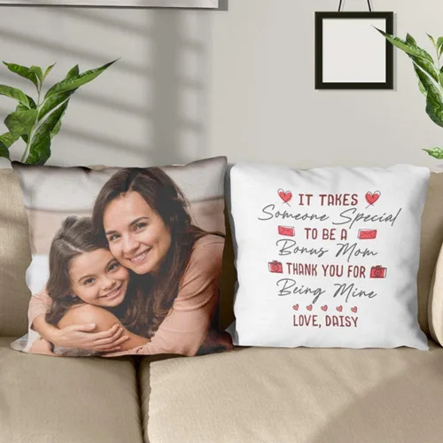 Vista 5 de Personalized Photo Stepmother Throw Pillow, Custom Photo Mothers Day Pillowcase, from Daughter Son, Gift for Bonus Mom, Step Mom Pillow Covers for 10