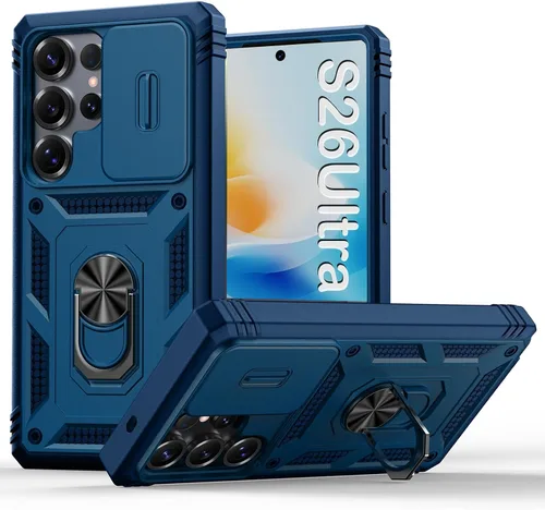 Vista 176 de PASNEW Funda militar para iPhone 13 Pro Max, cubierta de cámara deslizante y soporte de anillo de metal de 360°, carcasa rígida multicapa resistente
