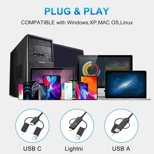 Vista 6 de Memory Stick Pro Duo - Lector de tarjetas SD/Micro SD/TF/XD/CF/M 7 en 1 para Windows, Mac, Linux (USB-A + USB-C + IP)